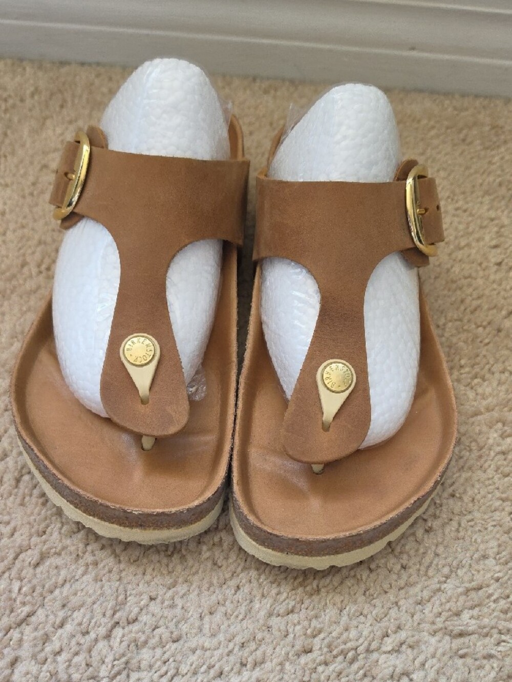 Birkenstock Brown Suede Gizeh Sandals with Gold Buckles - Picture 9 of 9